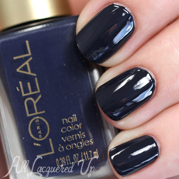 L'Oreal Grey Corset swatch with top coat via @alllacqueredup