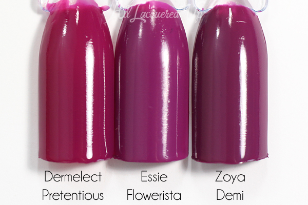 Essie Flowerista swatch comparison via @alllacqueredup