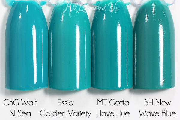 Essie Garden Variety swatch comparison via @alllacqueredup