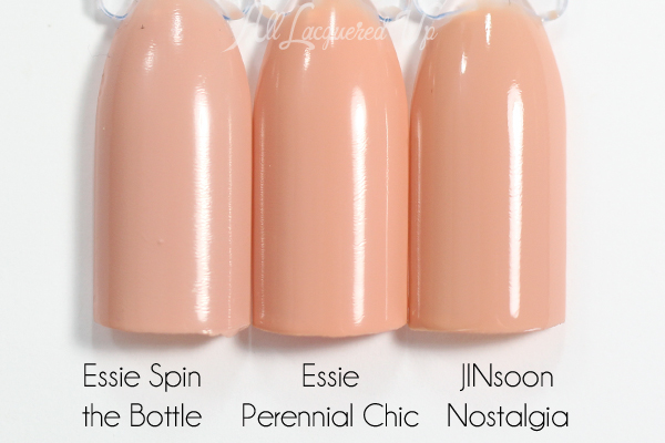 Essie Perennial Chic swatch comparison via @alllacqueredup