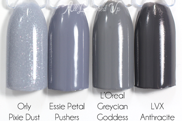 Essie Petal Pushers swatch comparison via @alllacqueredup