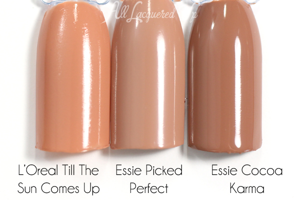 Essie Picked Perfect swatch comparison via @alllacqueredup