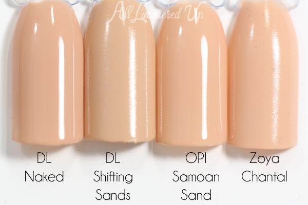 Deborah Lippmann Shifting Sands swatch comparison - Summer 2015 via @alllacqueredup