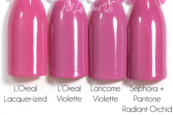 L'Oreal Violette swatch comparison - Spring 2015 Haute Florals via @alllacqueredup