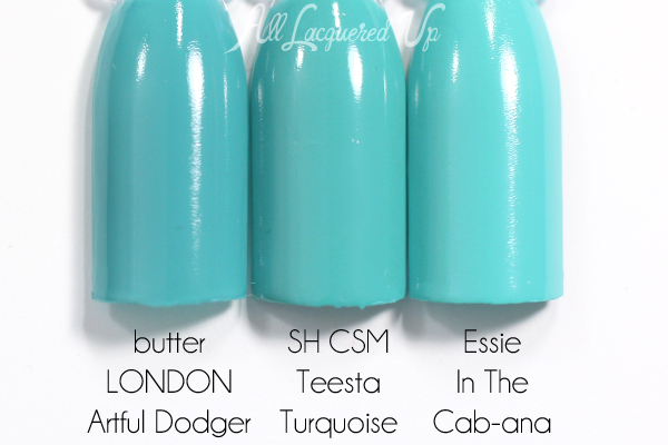 Sally Hansen Teesta Turquoise swatch comparison - Spring 2015 Prabal Gurung via @alllacqueredup