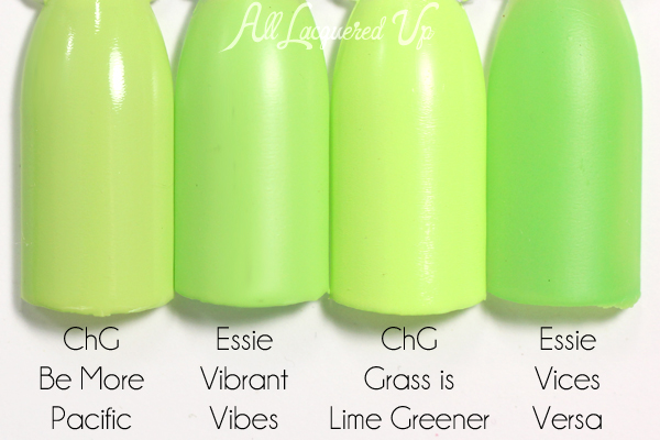 Essie Vibrant Vibes comparison swatch - Neon 2015 via @alllacqueredup