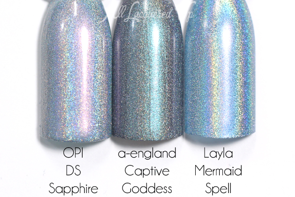 a-england Captive Goddess comparison swatch - Rossetti's Goddess via @alllacqueredup