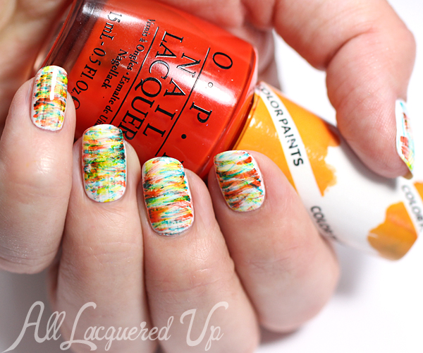 OPI Color Paints Fan Brush Nail Art via @alllacqueredup