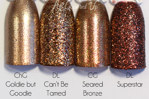 Deborah Lippmann Can't Be Tamed swatch comparison via @alllacqueredup