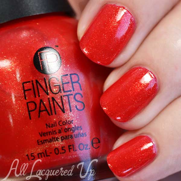 FingerPaints Vermillion $ Painting swatch via @alllacqueredup