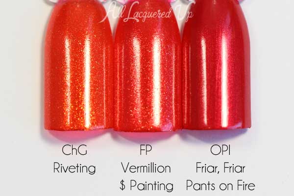 FingerPaints Vermillion $ Painting swatch comparison via @alllacqueredup